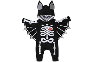 imKutie Baby Halloween Outfits, Cute Newborns Boys Girls First Halloween Clothes Skeleton Bat Romper Long Sleeve Cotton Jumpsuit with Hat for 0-24 Months