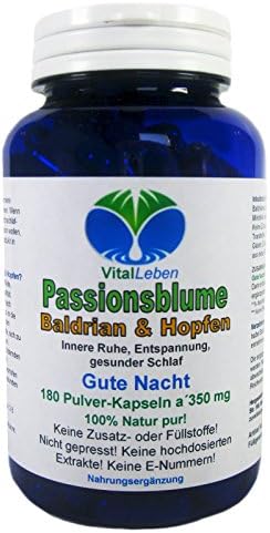 Good Night – Sleep Well "Natur Pur" with passion flower, valerian and hops 180 herb capsules. Helps with falling asleep, sleeping through the night, soothes and relaxes waking #25576. For inner peace, relaxation and a healthier, restful sleep.