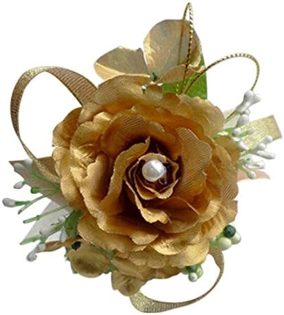 Zhaoke Handmade Wedding Wrist Flower Ribbon Girls Wrist Corsages for Party Banquet Gold