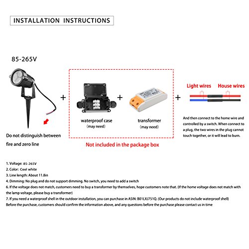 LemonBest® 6W LED Rasen Licht LED Lampe LED Scheinwerfer IP65 Wasserdichten Outdoor Garten Teich Park Landschaft Kaltes Weiß 85-265V, Packung mit 4 - 2
