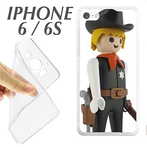 CARCASA + PROTECTOR DE CRISTAL (OPCIONAL) IPHONE 6 6S PLAYMOBIL SHERIFF OESTE BANDIDOS PISTOLA J676 - SOLO CARCASA