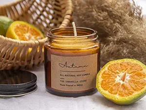 THE UMBRELLA STORE 100% Organic Soy Wax Scented Candle, Autumn Scented candle Air Fragrance Home (Orange+ Patchouli)