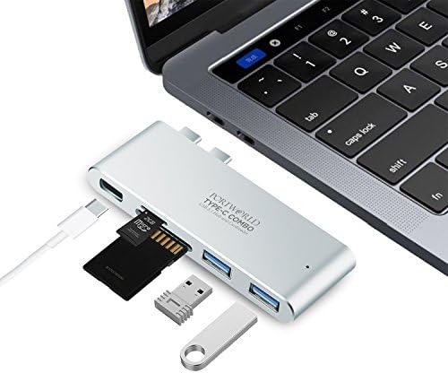 Dual USB-C Hub with Power Delivery Thunderbolt 3 USB Type-C Port, SD/TF Card Reader, 2 SuperSpeed USB 3.0 Ports, Charging for 13” or 15” MacBook Pro 2016/2017 (Silver)