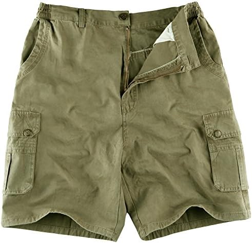IKRR Mens Summer Cargo Shorts Elasticated Waist Casual Pants Short Trousers-Light Khaki-L
