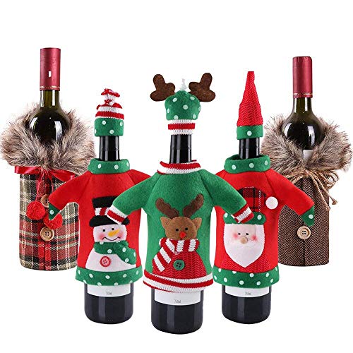 FunMove Enveloppe de Sac de Bouteille de vin Rouge de Noël avec Bonhomme de Neige Motif Santa cerf Table de noël Diner nouveauté décoration Lot de 5
