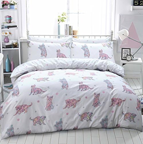 Eirene Threadz Ellephant & Cat & Unicorn Printed Polycotton Duvet Cover Sets with Pillow Cases Bedding Sets (King, Cat Multi)