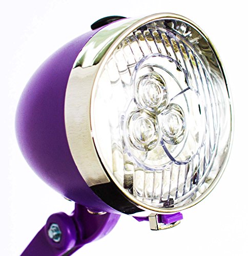 Benson Fahrradlicht Fahrradbeleuchtung Fahrradlampe Frontlicht Scheinwerfer im Retro design 3 Led’s (Lila) - 2