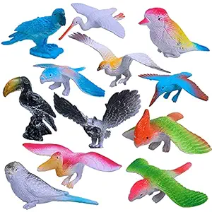 Gift Paradize Pack of 12 Birds Figure Set Big Size Rubber Play Toy for Kids Baby 3 4 5 Year Old, Non Toxic