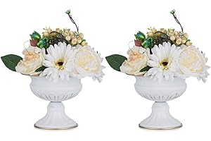 NUPTIO 2 Pièces Mini Taille en Métal Urne Planteur Centres de Table de Mariage Vase pour la Décoration de Fête de Mariage, 12.6cm Grand Trompette Vase Porte-Fleurs pour la Cérémonie d'anniversaire, Blanc