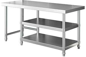 HARELA Tavolo da cucina in acciaio inox, Piano di Lavoro da Cucina Commerciale in Acciaio Inox con Piedini Regolabili, per Ristorante, Hotel, Albergo, Piano di Lavoro da Cucina Commerciale(100*60*80cm/39.4*2