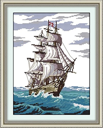 Stickvorlage Vordruck Kreuzstich Stickbild Handarbeit Sticken Segelboot Meer