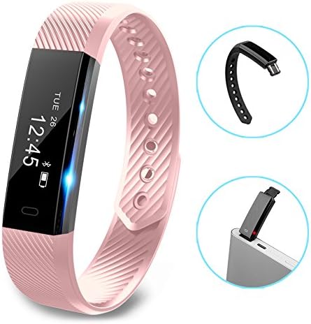 Fitness tracker watch, Hembeer V1 Smart Band with Step Tracker, Pedometer Smart Bracelet Activity Tracker/ Sleep Monitor,Calories Track Sweatproof Bluetooth Health Fitness Band for iPhone &amp; Android phones, Pink