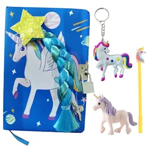 Readyshop go Unicorn Diary with Lock with uneecorn Miniature Keychain and Pen Gift Set A5 21 cm x 15 cm Ruled 160 Pages