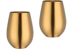 Buyer Star – Lot de 2 verres à vin sans pied en acier inoxydable pour camping, cuisine, voyage, doré