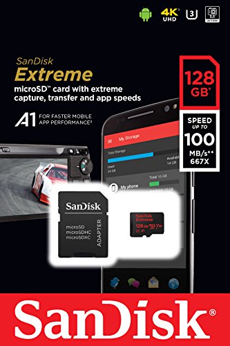SanDisk Extreme 128 GB microSDXC Speicherkarte + SD-Adapter bis zu 100 MB/Sek., Class 10, U3, V30, A1 - 3