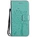 Produktbild Galaxy S7 Edge Hülle, Conber Lederhülle Handyhülle mit [Frei Schutzfolie], PU Tasche Leder Flip Case Cover Vintage Emboss Katze und Baum Schutzhülle für Samsung Galaxy S7 Edge - Grün