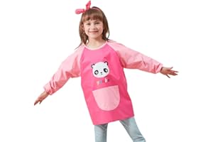 Lazz1on Tablier Blouse de Peinture Enfant Manches Longues Etanche Bavoir Repas Protection pour Bébé Fille Garçon 2-8 Ans