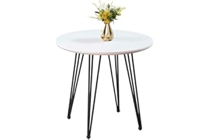 GOLDFAN High Gloss Dining Table Round Kitchen Table Small Living Room Table with Black Legs for Kitchen Home Office,White/80cm