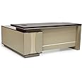Sulsha Executive Wooden L shape office Desk Table with 3 Lockable Drawers Attractive Design, Manager Executive Desk Desktop Computer Table (Coffee Grey Color 180CM)