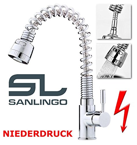 Niederdruck Gastro Spültisch Küchenarmatur ausziehbar 2 Strahlarten Sanlingo
