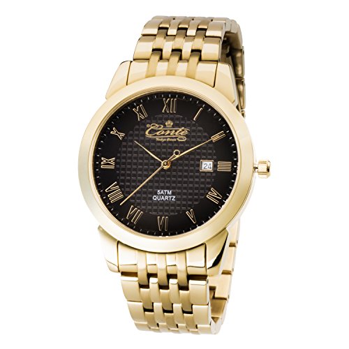 M.Conte Herren-Armbanduhr Analog Quarz Edelstahl Gold Schwarz Conte-Unisex Gold M.Conte Herren-Armbanduhr Analog Quarz Edelstahl Gold Schwarz Conte-Unisex Gold