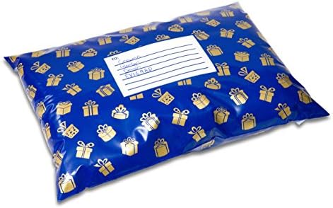 Gold and Blue Present, Best Postal Sacks By The Original Funky Mailings Bags-Perfect Colourful Patterned Gift Bag For Jewellery, Clothing, Fashion Items-Small (24x37cm) Lightweight & Waterproof-Pack (25)