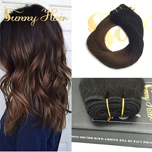 Sunny 14inch Sew in Human Hair Extensions Natural Black to Chocolate Brown Ombre human hair extensions bundles Remy Human Hair One Bundle 100G