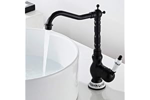 KEYOHOME Robinet de cuisine à levier unique cuisine et salle de bain antique vintage mitigeur cuisine classique en laiton (noir)