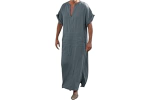 Risaho Kaftan Herren Lang, Herren Muslimische Kleidung, Islamische Gebetskleidung Für Männer-Muslimische Kleider Lässiges Kurzarm Ärmel Dubai Robe Islamische-Kostüm Mit Tasche
