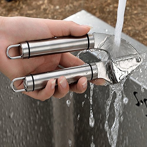 TTLIFE Premium Edelstahl Knoblauchpresse Küche Zerkleinerer mit Peeler Set Silikon Tube Roller und Silikon-Pad & zusätzliche Bürste für Haushalt/outdoor leicht zu reinigen - 8