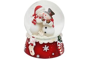 Dekohelden24 501065-SM Bola de Nieve de dúo de muñeco de Nieve, Color Rojo y Blanco, Dimensiones (Alto x Ancho x diámetro) de la Bola: Aprox. 8,5 x 7 cm x 6,5 cm