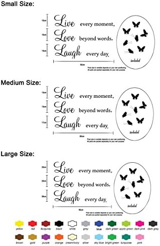 LIVE LOVE LAUGH Butterfly Wall Quote sticker/Wall decor/Home Art Decoration/Medium,Large (BLACK, Medium)