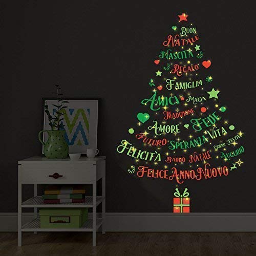 Wallflexi Natale Decorazioni murali Adesivi da Muro Magic Glow in Dark Italian Citazioni Albero di Natale Decalcomanie Soggiorno Bambini Scuola Materna Ristorante Hotel Home Office Décor, Multicolore