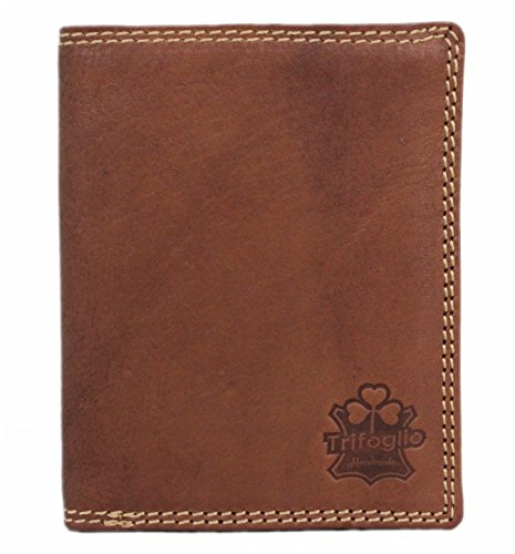 Preisvergleich Produktbild Geldbörse Herren Leder Portemonnaie Brieftasche Portmonee Geldbeutel Kreditkartenetui Wallet Vintage Organizer Reisebrieftasche aus hochwertigem Echt-Leder Trifoglio braun Hochformat 32009NC