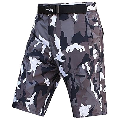 Brisk Bike Shorts de MTB Brisk, VTT Cuissard Off Road Cycle de vélos Coolamax rembourré, doublure intérieure amovible, Free Style Taille adulte court S à XL (Camo Grey White, XL)