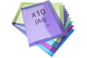 Rapesco 1665 ECO Recycled Popper Wallets, A4+, Assorted Bright Transparent Colours, Pack of 10