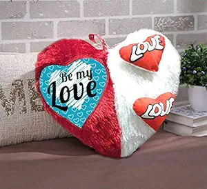 DreamVio Love Heart Shape Valentine Day Gift Fur Cushion,Plush Pillow for Gifting on Birthdays,Anniversaries Color - Red, White (Size- 17x17 inch) Shape 55