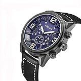 LLLS Herrenuhren, Sport Analogue Quartz Uhren Fashion Classic Casual Waterproof Men Uhren Comfortable Leder-Strap Chronograph