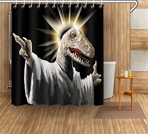 150X180cm(59"Wx71"L) Polyester Fabric 3D Printing Waterproof Mildewproof Shower Curtains--the Statue of dinosaur Curtain For Bathroom Decoration With 12 Hooks(Easy to Clean, Odorless &amp; Quick Dry)