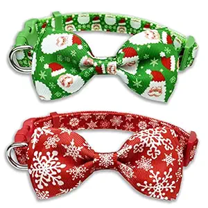 Christmas Dog Collar with Bow Tie, 2 Pack Holiday Santa Claus and Snowflake Collar for Small Medium Large Dogs Pets Puppies (Medium)