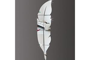 FUHUIHE Miroir Mural Plume, Stickers muraux de Salon, Acrylique 3D Fashion Home Decal 48 x 12 Pouces