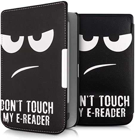 kwmobile Case Compatible with Pocketbook Touch Lux 3/Basic Lux/Basic Touch 2 - PU Leather e-Reader Cover - White / Black