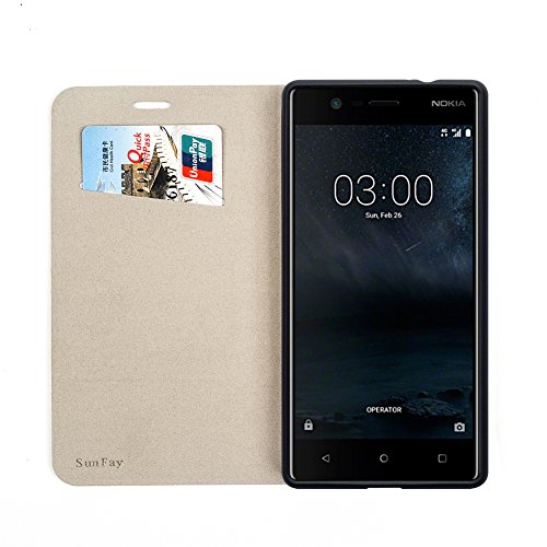Funda Nokia 3  SunFay Cartera Carcasa Flip Folio Caja Piel PU Suave Super Delgado Estilo Libro Soporte Plegable para Nokia 3 - Gris
