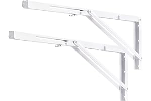 YUMORE Folding Shelf Bracket 60cm,Heavy Duty Collapsible Brackets Shelf Support Max Load 330lb Wall Mounted Floating Table Triangle Supporter DIY L Bracket Space Saving, White, Pack of 2