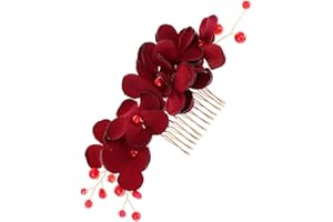 FOMIYES 1Pieza Peina Lateral de Flores de Tela Roja con Perlas Decorativas Accesorio Cabello Elegante para Mujeres para Bodas y Fiestas