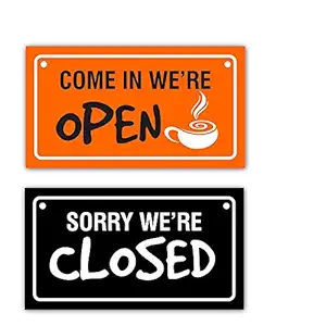 SIGN EVER Come in We are Open Sorry Closed with Tea Cup Double Sided Sign Board Shop Mall Commercial Signage Boards (9w X 5h inch)