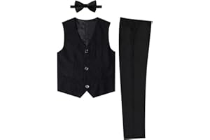 mintgreen 2 Pièces Ensemble de Costumes pour Garçons, Gilet, & Pantalon & Nœud Papillon & Cravate & Carré de Poche, 5-13 Ans