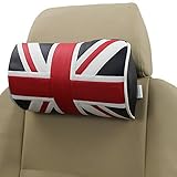 J&L J & L Coussin de nuque oreiller Housse de siège auto pour voiture Union Jack Tête Cou Reste Coussin appui-tête imitation cuir pour Sponge Noir
