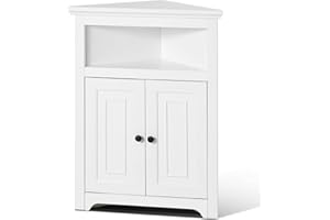 VEVOR 32" Corner Storage Cabinet, 3 Tiers Small Storage Cabinet with 2 Wooden Doors & Adjustable Shelves, Freestanding Corner Kitchen Cabinet for Living Room, Kitchen, Laundry Room, Bathroom, White