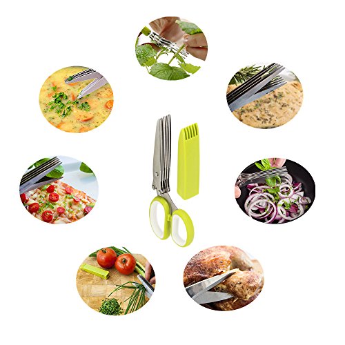 Kräuter Schere, Küche Lebensmittel Schere mit 5 Edelstahl Klingen und Reinigung Kamm Abdeckung für Gemüse Obst Kräuter Lebensmittel Schneiden, Hacken, Schneiden, Scheren - 4